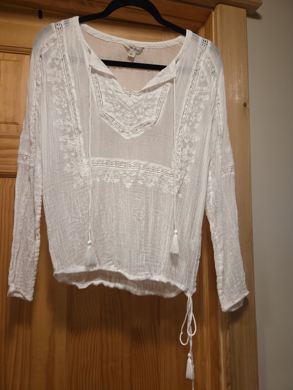 Lucky Brand White Lace-Trim Peasant Tunic